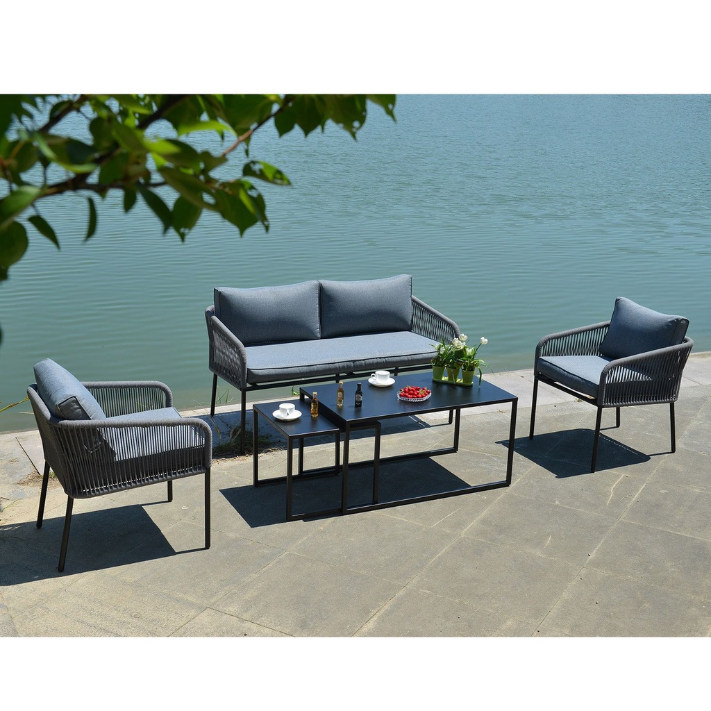 Garden furniture set LEVINE 2 tables, sofa and 2 chairs, grey