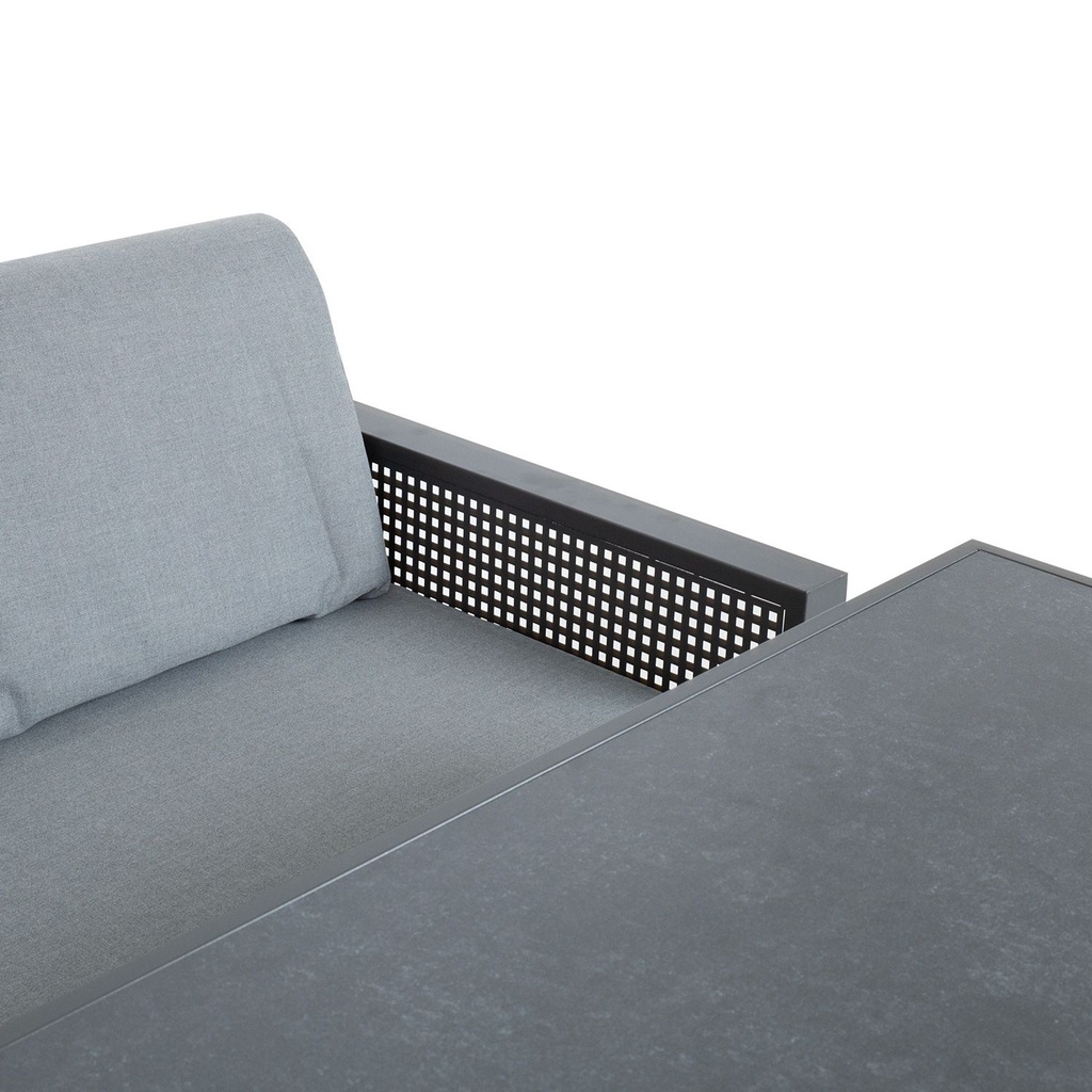 Puutarharyhmä DELGADO kulmasohva, pöytä + penkki, vaaleanharmaa/grafiitti