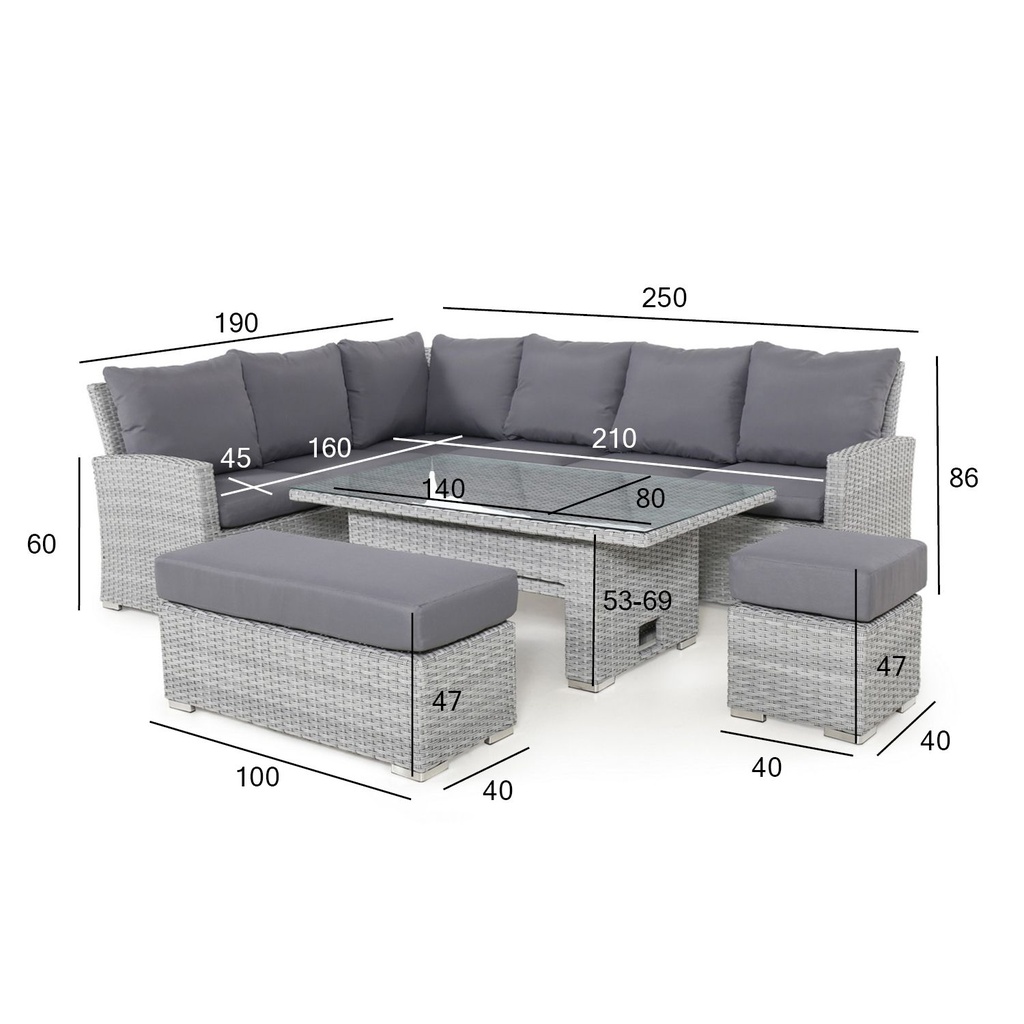 Garden furniture set ASCOT table, corner sofa, 2 ottomans
