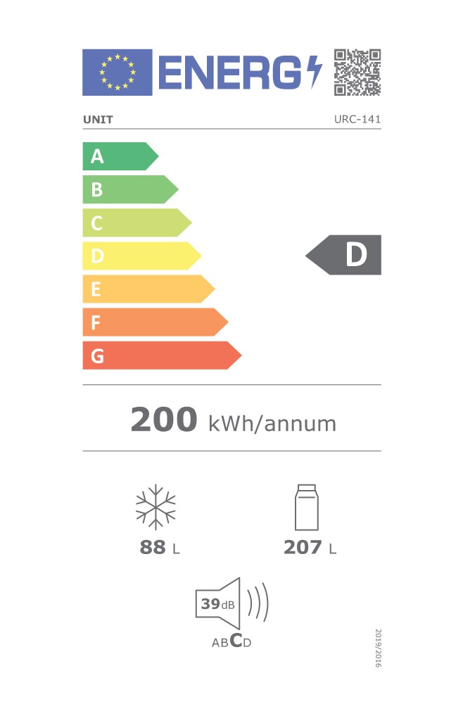 UNIT URC-141 V jääkaappipakastin 60cm leveä D-luokan NO FROST, valkoinen