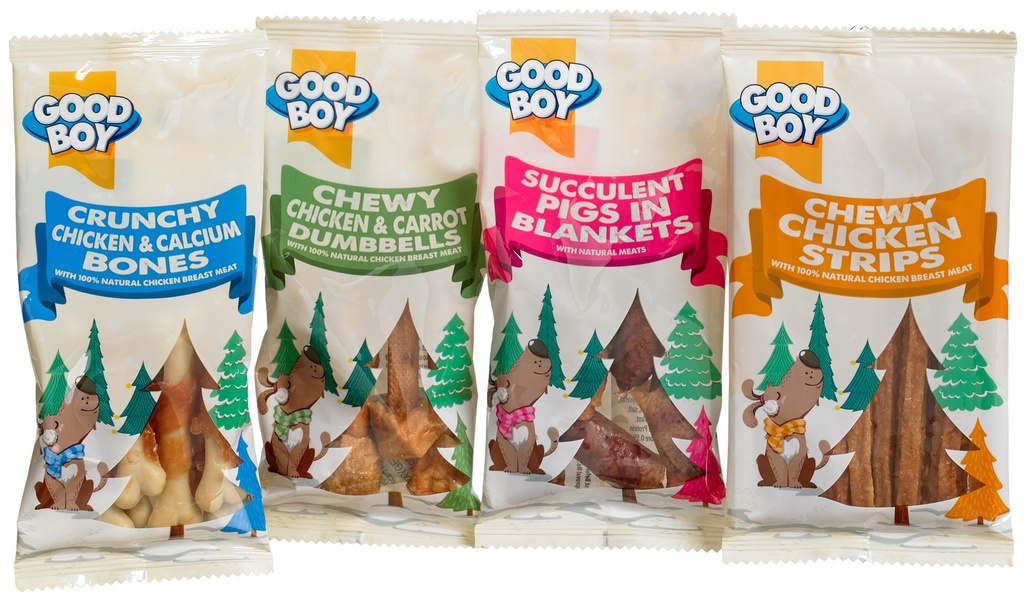 Good Boy koiran jouluherkkuboksi sis. neljää herkkua ja vetolelun