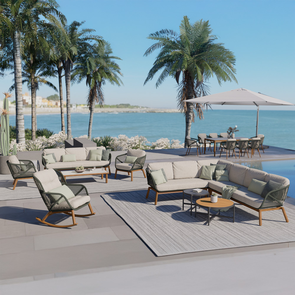 AURO ulkosohvaryhmä v1, kulmasohva + 2 pöytää, beige