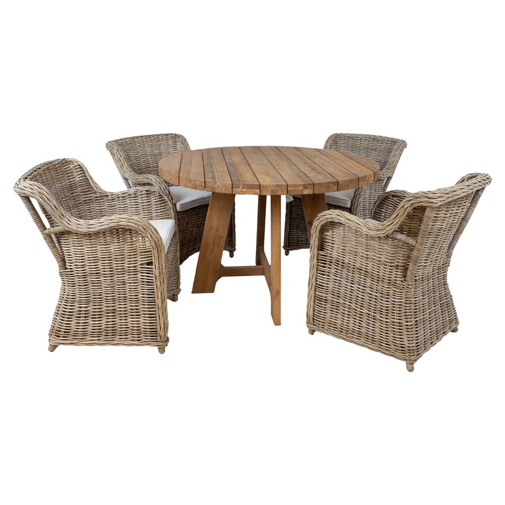 Puutarharyhmä KATALINA pöytä 120cm + 4 nojatuolia, beige/ruskea