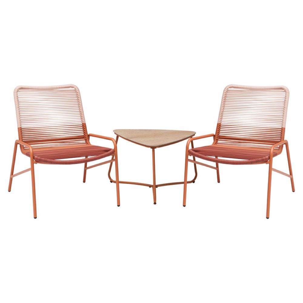 VICHY -parvekekalustesetti, 2 tuolia ja pöytä, oranssi