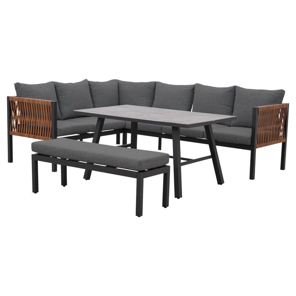 TEXAS kulmamallinen ruokailukalustesetti ulos, alumiinirunko, harmaa