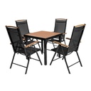 IZZY 4 hengen ruokailuryhmä ulos säätötuoleilla, alumiinirunko, ruskea/musta