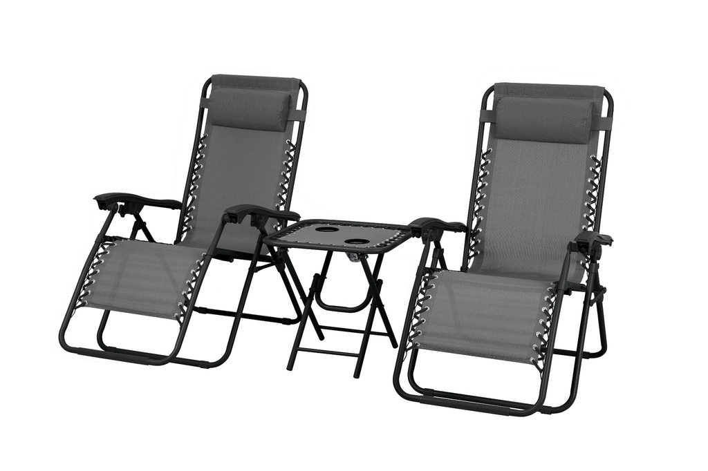 DELUX setti: 2 harmaata lepotuolia ulos + pöytä