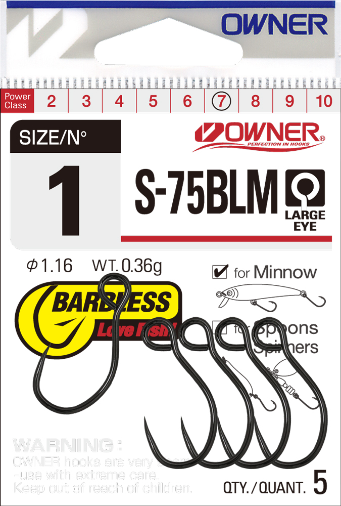 Owner S-75BL väkäsetön ykshaarakoukku koko 1