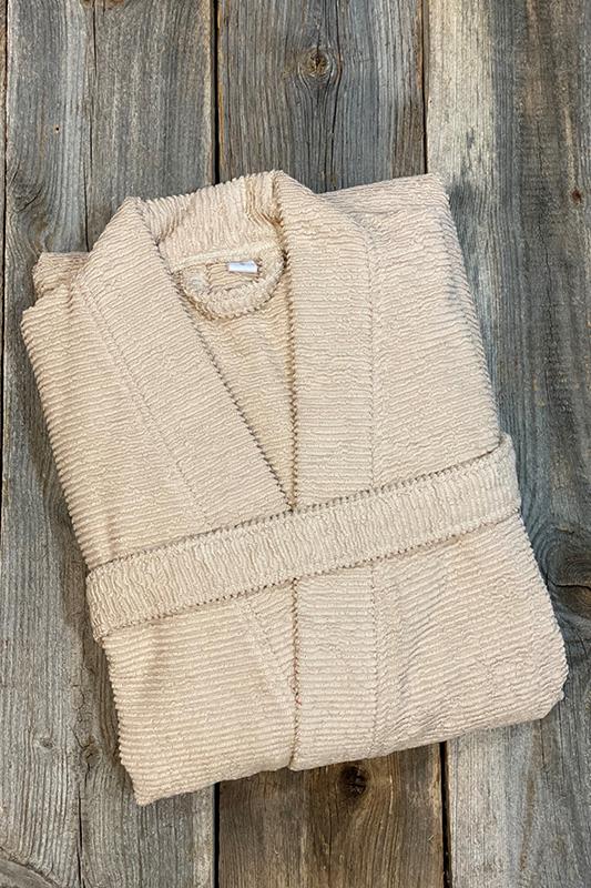 Kaarna Kylpytakki 100% puuvillafroteeta hiekanruskea, koko M