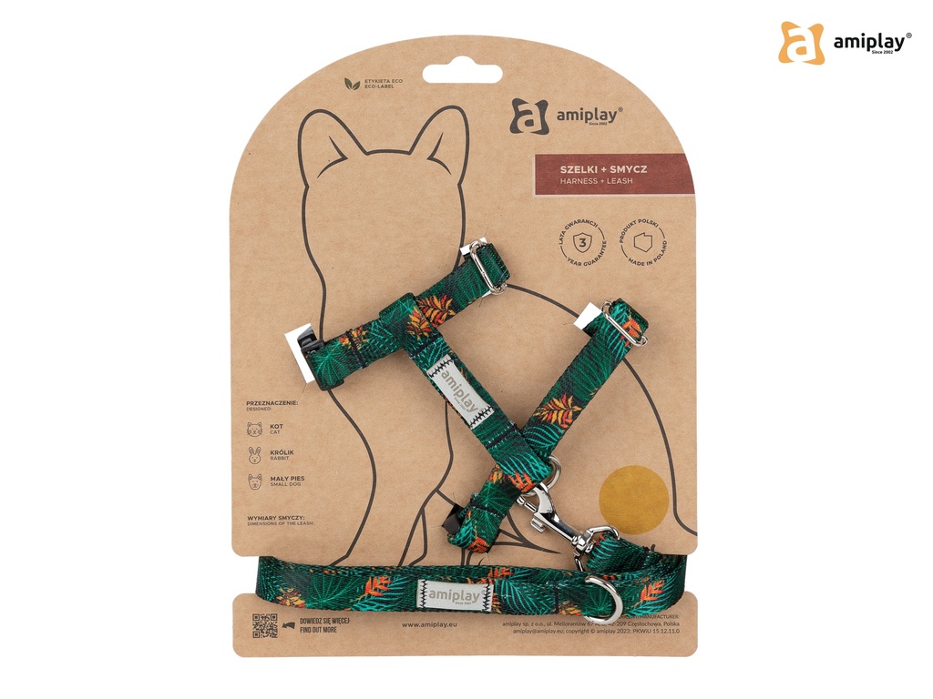 Amiplay BeHappy kissanvaljaat ja hihna, säädettävä, jungle M